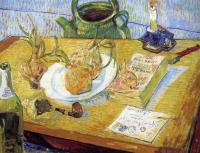Gogh, Vincent van - Plate with onions, annuaire de la sante and other objects